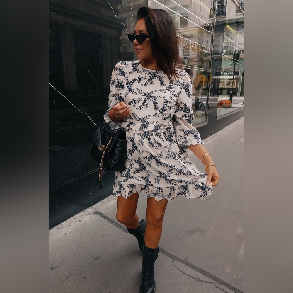 ASOS LORNA LUXE WILLOW PRINT 'GIRL'S GIRL' RUFFLE MINI DRESS size 6